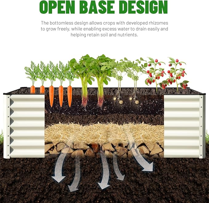 SnugNiture Galvanized Raised Garden Bed 8x4x2FT Outdoor Large Metal Planter Box Steel Kit for Planting Vegetables, Flowers, Beige White