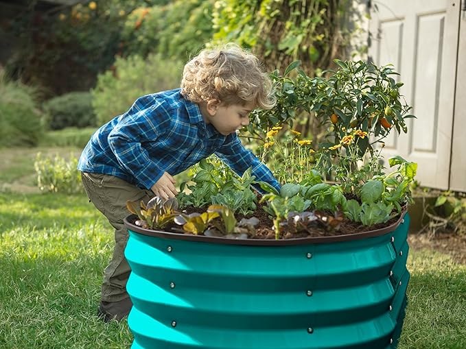 Plant & Plot Galvanized Raised Garden Beds Outdoor // 4×2×1 ft (2-Pack) Planter Raised Beds for Gardening, Vegetables, Flowers (Turquoise) // Large Metal Garden Box