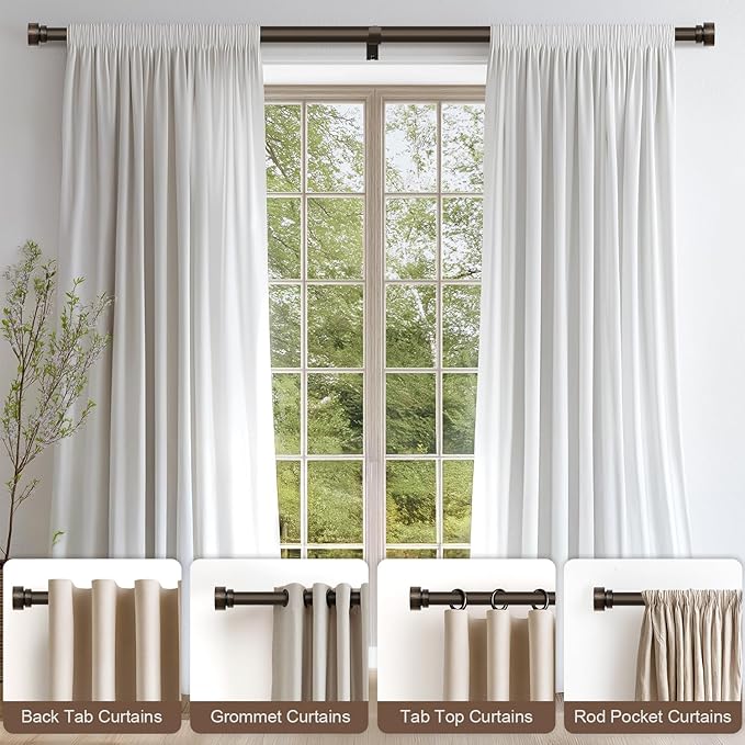 Modern Antique Brown Bronze Curtain Rods for Windows 72 to 144 Inches Adjustable Heavy Duty 1" Diameter Window Rod with Decorative Finials for Outdoor Farmhouse Bedroom Kitchen Living Room