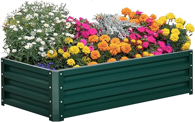 Outsunny Galvanized Raised Garden Bed, 4' x 2' x 1' Metal Planter Box, for Growing Vegetables, Flowers, Herbs, Succulents, Green