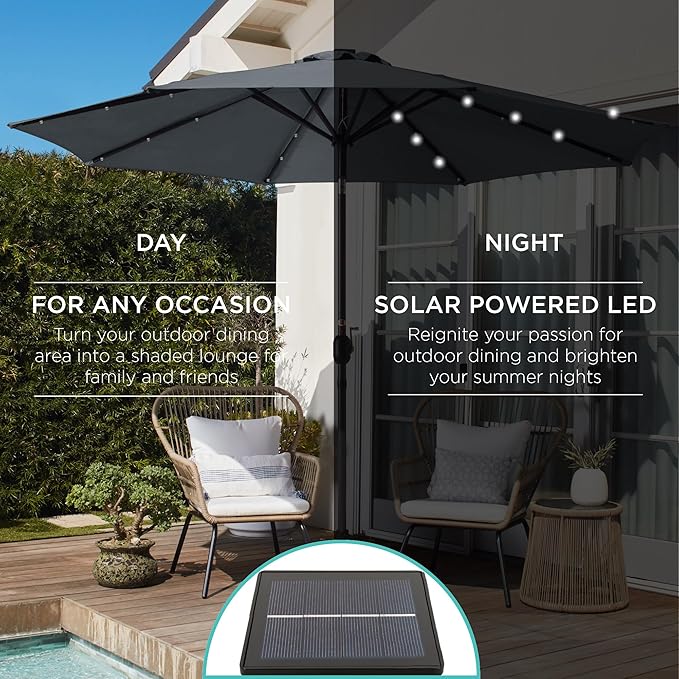 Best Choice Products 10ft Solar Polyester LED Lighted Patio Umbrella w/Tilt Adjustment and UV-Resistant Fabric