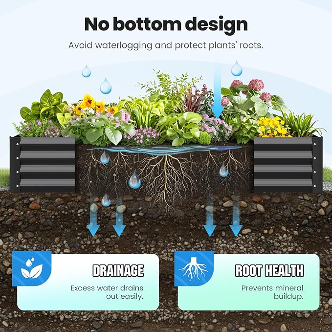 Quictent Galvanized Raised Garden Bed Metal Planter Box Bottomless for Backyard Outdoor, 4x3x1 Ft 2PCS, Dark Grey