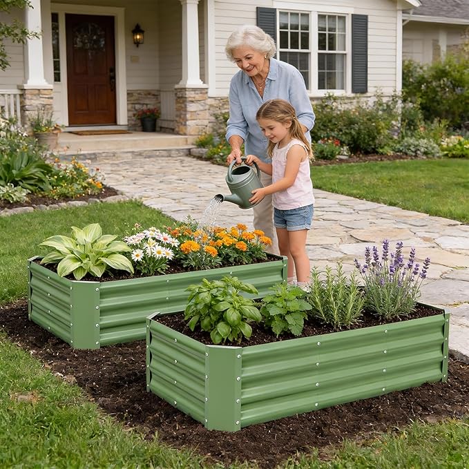 INNO STAGE Galvanized Raised Garden Bed Kit, 4x2x1FT Metal Raised Garden Beds for Vegetables, Rust-Resistant & Easy Assembly, Outdoor Raised Beds for Gardening, Flowers, Herbs (Green)