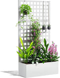 Outsunny Galvanized Raised Garden Bed with Trellis, Metal Planter Box with Drainage Holes, Outdoor Privacy Screen for Climbing Plants, Vegetable, Vines, 35" x 16" x 70", White