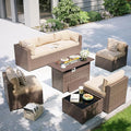 Aoxun Patio Furniture Set with Fire Pit Table, 8 Piece Outdoor Sectional Sofas, Wicker Outdoor Furniture with Thickened Cushion for Backyard, Garden (Brown Rattan Begin Cushions)