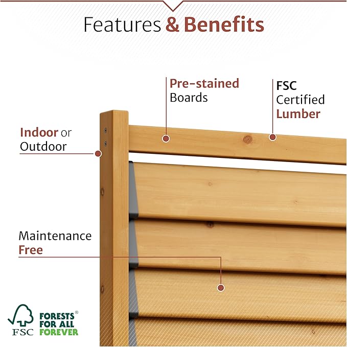6.1ft H x 3.1ft W (1 Panel) Freestanding or Surface Mount Enclo Solara Louvered Screen, Wood Privacy Fence, Balcony Privacy Screen, Decorative Panel, Upgrade your Outdoor Patio, Porch or Deck, EC18044