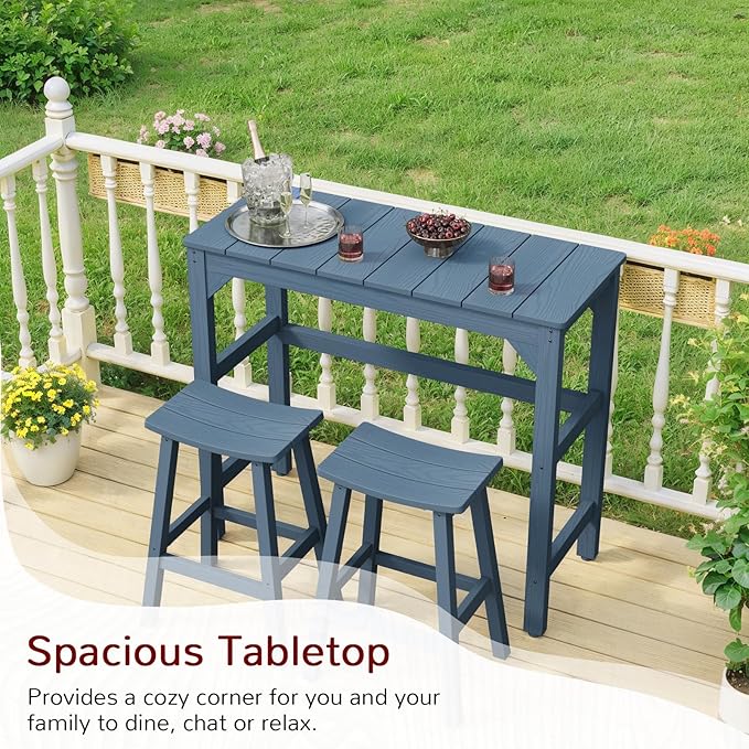 Stoog Patio Bar Table, All-Weather Outdoor Bar Height Table with Adjustable Feet, Low Maintenance, for Balcony, Deck, Porch, and Poolside, Blue