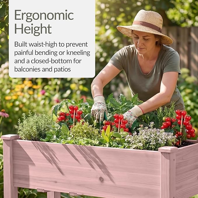 Best Choice Products 48x24x30in Raised Garden Bed, Elevated Wood Planter Box Stand for Backyard, Patio, Balcony w/Bed Liner, 200lb Capacity - Pink