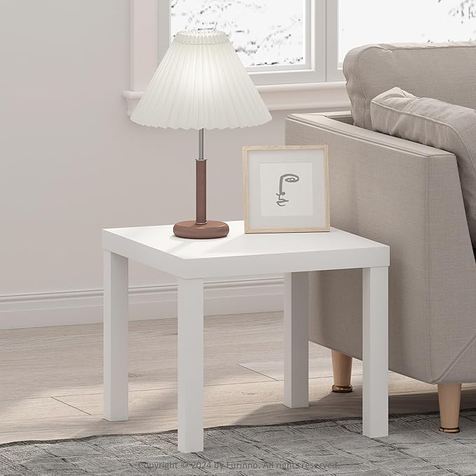 Furinno Classic Coffee Table, Square Modern Coffee Table with Triple Thick Tabletop, Simple Side Table with 4 Legs, for Living Room, Bedroom, Home Office, White