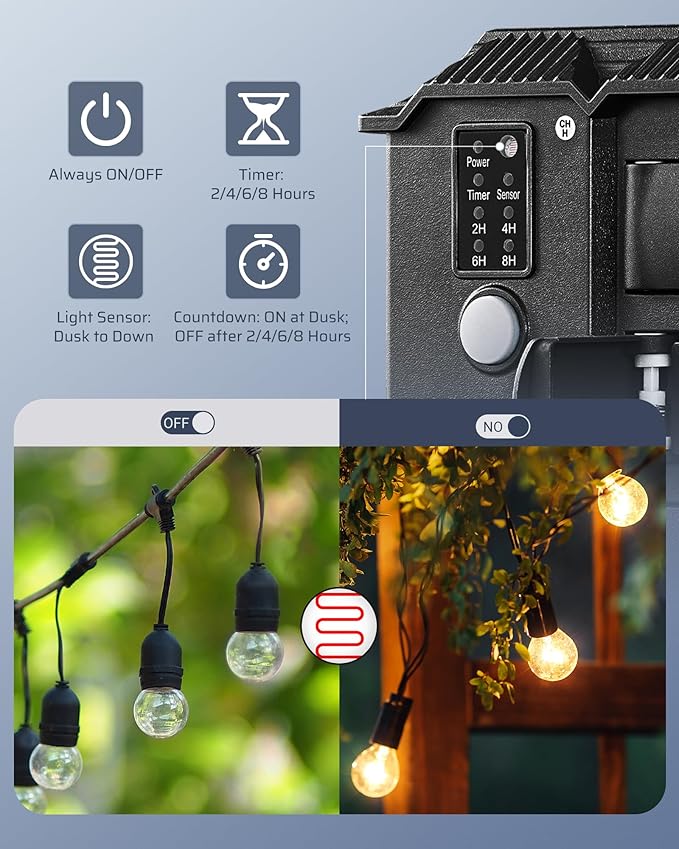 DEWENWILS Outdoor Power Stake Timer Waterproof, 6 Grounded Outlets, 6FT Extension Cord, 100FT Wireless Remote Control, Photocell Dusk to Dawn Timer for Lights, Yard, Garden, UL Listed