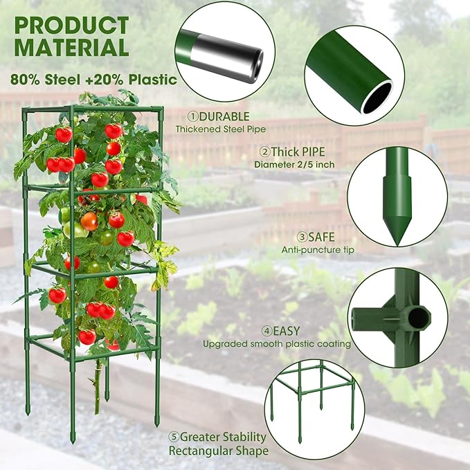 3 Pack Tomato Cages,Square Tomato Plant Stakes Support Cages Trellis for Garden Climbing Vegetables Flowers Fruits,Extra Bold