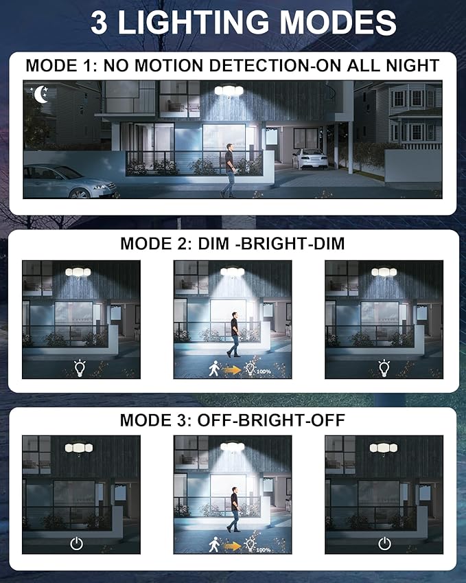 Solar Motion Sensor Outdoor Lights with Stakes, In-Ground or Wall Mount, 270° Wide Angle Illumination, 208 LED Solar Powered Security Flood Lights, IP65 Waterproof, 2 Pack