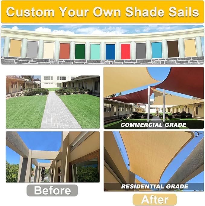 KANAGAWA Sun Shade Sail Curved 16'X20' Cream Rectangle Outdoor Shade Cover UV Blovk Canopy for Patio Garden Backyard Heavy Duty Permeable 185GSM (We Make Custom Size)