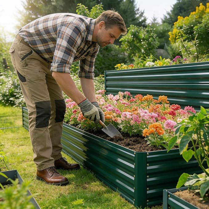 GARDMAX 8x4x2FT Galvanized Raised Garden Bed Kit, Metal Planter Boxes Outdoor with Easy Assembly, Large Garden Bed for Vegetables, Fruits, Flower, Herbs Rectangle Dark Green