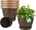 6 Inch Flower Pots Planters for Indoor Outdoor Plants, 6 Pack Plastic Small Plant Pots with Drainage Hole & Tray, Modern Decorative Garden Pot with Saucer, Plant Container for House
