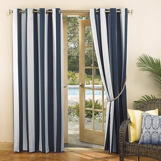 Sun Zero Valencia Cabana Stripe Indoor/Outdoor UV Protectant Energy Efficient Grommet Curtain Panel