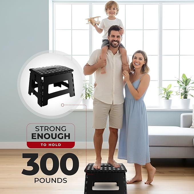 Utopia Home Folding Step Stool with Handle – 9 Inch Anti Slip Collapsible Stool – Holds Up to 300 lbs – Sturdy Plastic Step Stool Foldable for Kitchen, Bathroom and Home Use (2-Pack, Black)