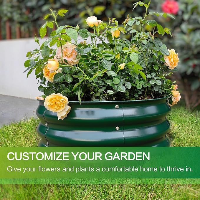 GARDMAX 2x2x1FT Galvanized Round Raised Garden Bed Kit, Metal Planter Boxes Outdoor with Easy Assembly, Large Garden Bed for Vegetables, Fruits, Flower, Herbs Dark Green