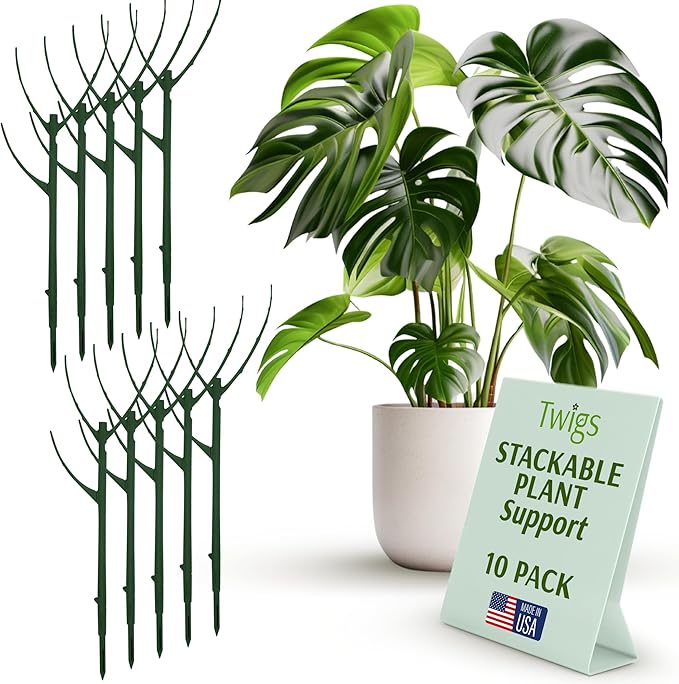 Stackable Plant Support Stakes, Indoor & Outdoor Houseplant Stem Support, Garden Accessories, Trellis Alternative for Climbing & Potted Plants - Monstera (Dark Green), 10 Pack, 17" L