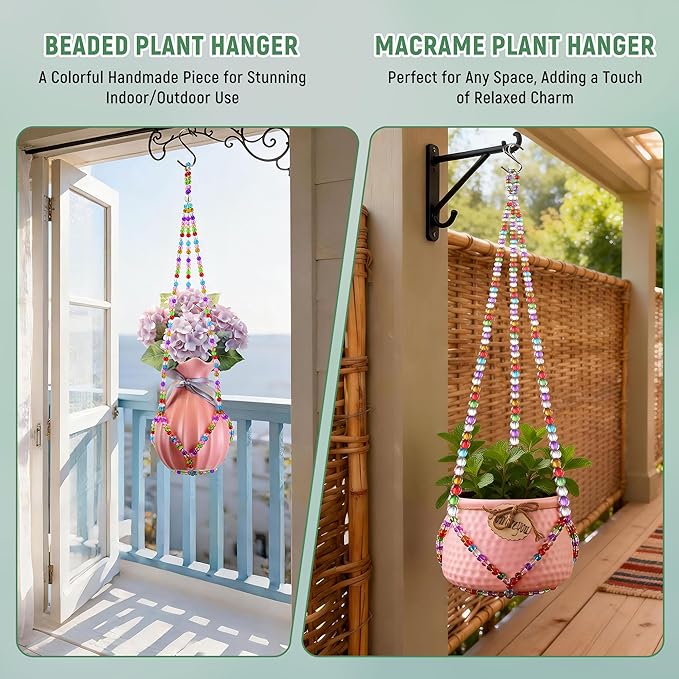 2 Pack Macrame Plant Hanger, Handmade Glass Bead Plant Hanger Colorful Decorative Bohemian Hanging Planter Holder for Indoor and Outdoor Home Garden Decor. Does Not Include Flower Pot.(21'')