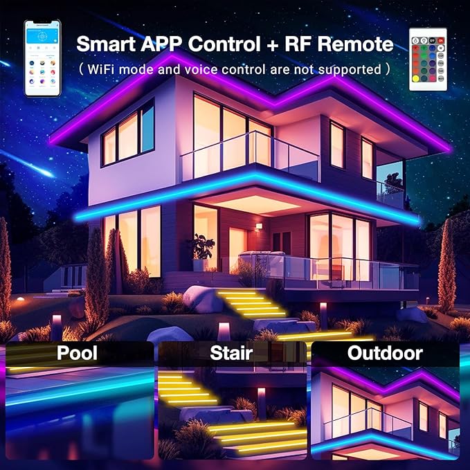 DAYBETTER Waterproof Led Lights for Bedroom, 200ft Led Strip Lights, 960 LEDs Color Changing RGB 24 Keys Remote Controller, 24v for Outdoor Room Home Party Christmas Decoration