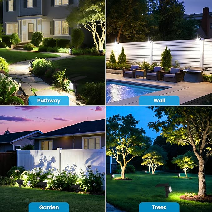 VOLISUN Solar Spotlight Outdoor, IP67 Waterproof Solar Landscape Spot Lights，Uplights for Yard Garden Pathway - 6 Pack (Cool White) 27 LED 3 Lighting Modes