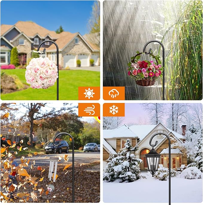 Gtongoko 32 Inch Shepherds Hooks for Outdoor 4 Pack Garden Hooks for Hanging Plants, Lanterns, Bird Feeders, Solar Lights, Mason Jars, Weddings Decor, Adjustable, Matte Black