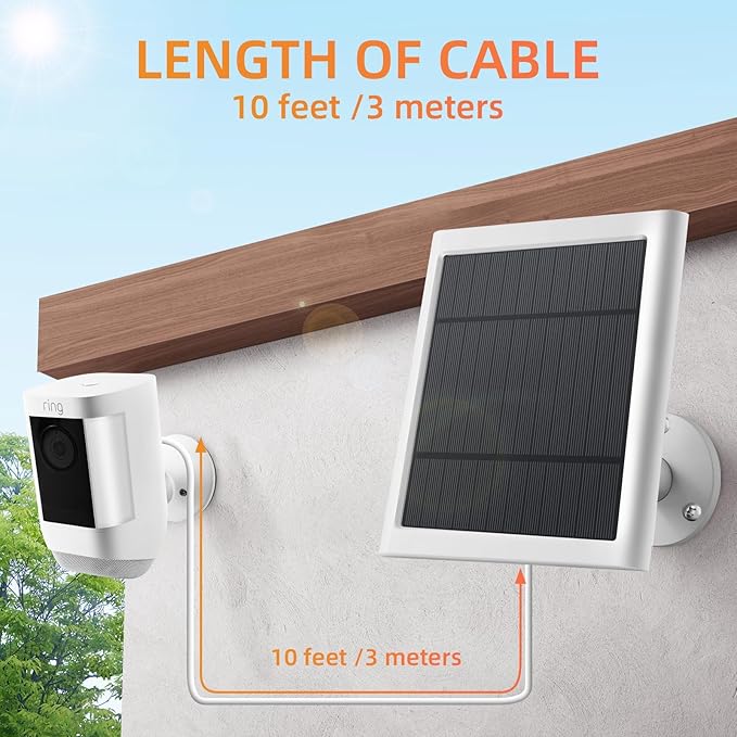 8 Pack IP65 Solar Panel for Rings Camera, 4W Solar Charger Compatible with Rings Spotlight &All-New Stick Up Outdoor Cam Battery, 10ft Long Cable with USB-C to Barrel Plug Adapter