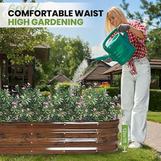 G GOOD GAIN Raised Garden Beds - 8x2x1ft Galvanized Planter Boxes Kit with Protective Tape & Gloves & Tools | Oval Metal Outdoor Raised Bed for Gardening Vegetables, Fruits, Flowers, Herbs, Grain