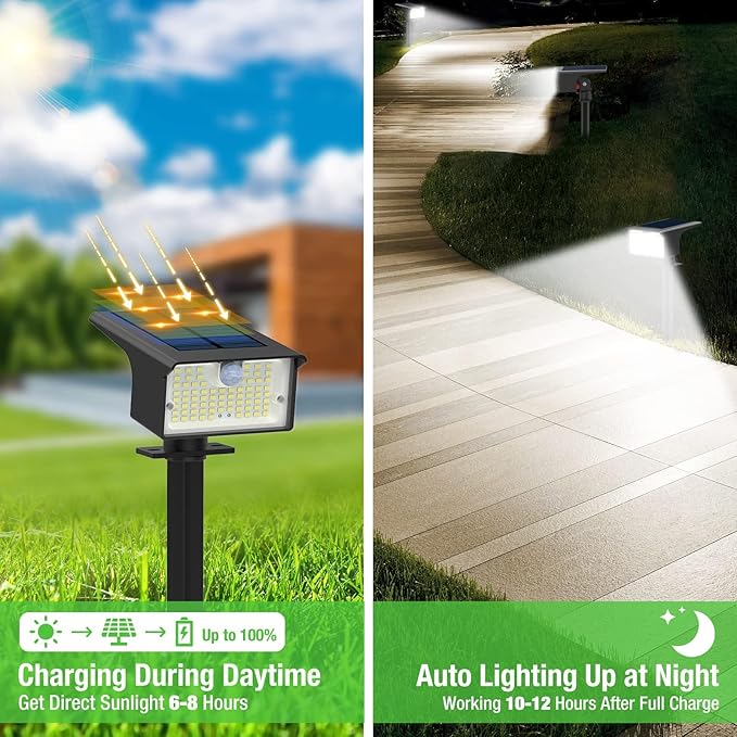 nipify 8 Pack Solar Spot Lights Outdoor - 62 LED Motion Sensor Outdoor Spotlights Waterproof with 3 Modes, Auto On/Off Solar Powered Landscape Lighting for Outside Yard Garden Tree Driveway,Cool White