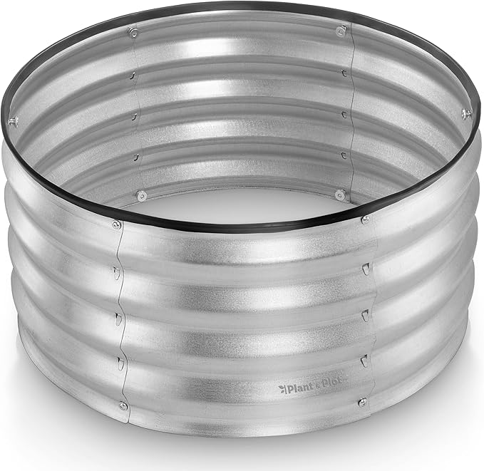 Round Galvanized Raised Garden Bed // 2×2×1 ft Galvanized Raised Garden Beds Outdoor for Gardening, Vegetables, Flowers // Patented Tool-Free Design Round Planter (Silver)