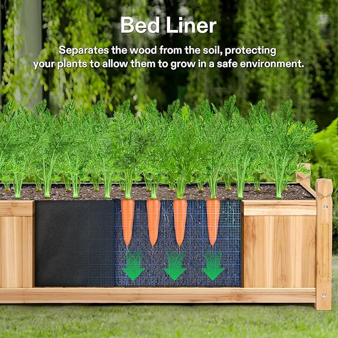 VIVOSUN 3.6 x 1.3Ft Wooden Raised Garden Bed, 43.5 x 16 x 14 Inches, Outdoor Wood Planter Box with Screwdriver and a Liner for Garden, Patio, Balcony, Backyard and Outdoors