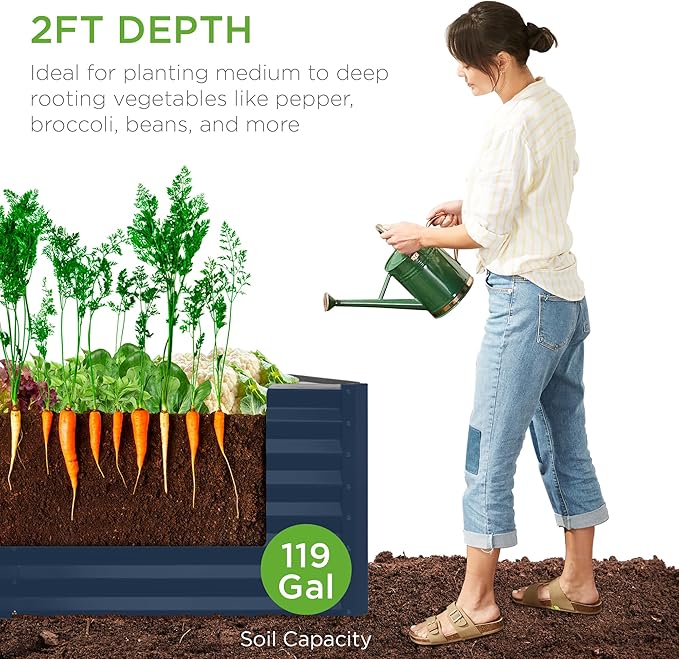 Best Choice Products 4x2x2ft Outdoor Metal Raised Garden Bed, Deep Root Box Planter for Vegetables, Flowers, Herbs, 119 Gallon Capacity, 100% Non Toxic Materials - Navy