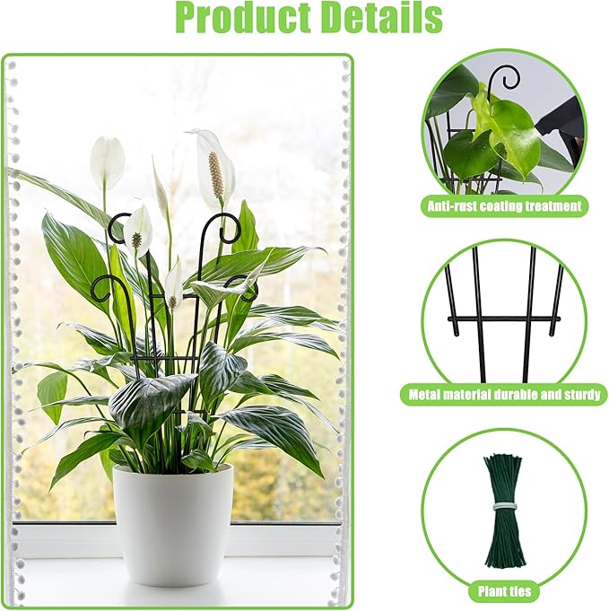 Coomin Small Plant Trellis for Climbing Plants Indoor, 14.5in Metal House Plant Trellis for Potted Plants, Mini Plant Support for Hoya Pothos, Black