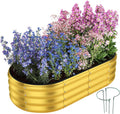 Galvanized Metal Planter Round Raised Garden Bed Kit for Gardening Outdoor Garden Box Raised Flower Bed 1PC Gold 4X2X1FT