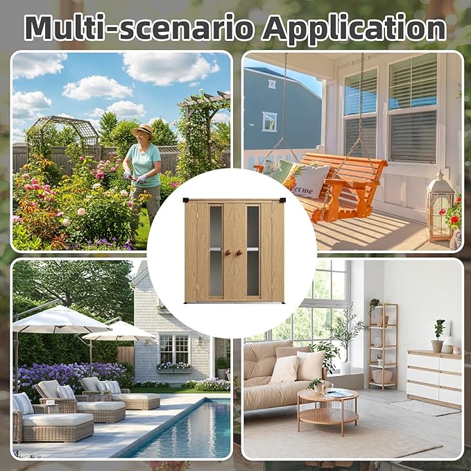 AECOJOY Outdoor Storage Cabinet Waterproof with Shelves, Small Vertical Garden Storage Sheds, Garden Sheds & Outdoor Storage Cabinet Weatherproof for Patio Wood Grain