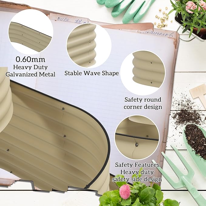 Outsunny 3-Tier Galvanized Steel Raised Garden Bed Kit, 62.25" x 43" x 32.25", 3 Combining Planter Boxes with Rubber Strip Edging, Open Bottom for Backyard, Garden, Patio, Cream White
