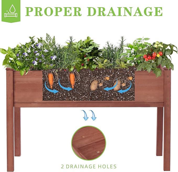 Raised Garden Bed with Legs, 48x24x30'', Outdoor Wood Elevated Planter Box, Thick Legs, w/Liner