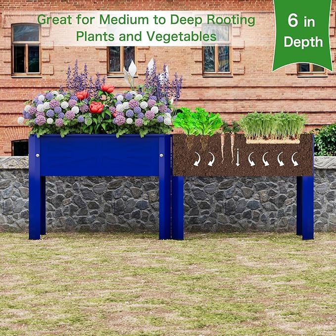 Elevated Metal Planter Box Stand Heavy Duty Raised Garden Bed for Vegetables Flowers Herbs Indoor Outdoor Use, Cobalt Blue