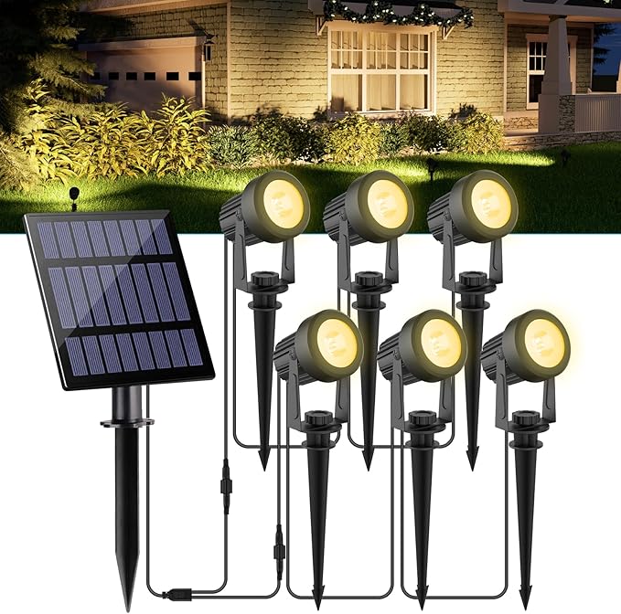 Solar Spot Lights Outdoor, Dusk to Dawn Landscape Spotlights IP65 Waterproof 9.8ft Cable,Solar Uplights for Tree Garden Yard Driveway Porch Walkway Pool (6-in-1, 3000K Warm White)