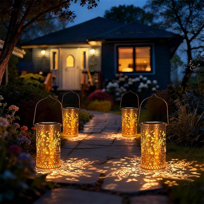 Solar Lanterns Outdoor Hanging Lantern Lights,Fairy Metal Decor Lanterns-Waterproof LED Decorative Light for Garden Patio Yard Lawn Backyard Front Porch as Gifts for Mom Grandma Women