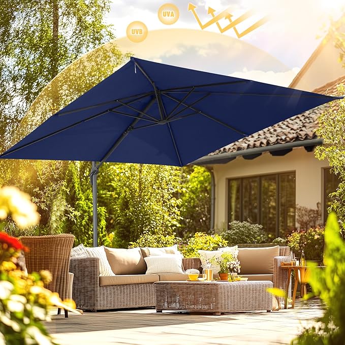HOTEEL10x10ft Patio Umbrella Cantilever Umbrellas - Upgrade and Intensify - 360 Rotation and 5 Angles Adjustment - Aluminum Offset Pool Umbrella Outdoor Umbrellas for Patio Garden Pool