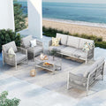 Aluminum Outdoor Patio Furniture Set with Dual-Layer Coffee Table, 5 Piece Modern Patio Conversation Sets with PE Rope, Outdoor Sectional Sofa with Thick Cushions for Balcony, Deck, Silver