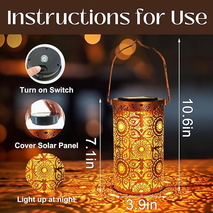 Solar Lanterns Outdoor Hanging Lantern Lights,Sunflower Metal Decor Lanterns-Waterproof LED Decorative Light for Garden Patio Yard Lawn Backyard Front Porch as Gifts for Mom Grandma Women