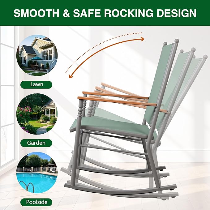 Shintenchi 2 Pcs Outdoor Rocking Chairs Set,Upgraded High Back Patio Rocking Chairs Set,Breathable Textilene Fabric Rocking Chair for Porch,Patio,Garden,Balcony(Green)