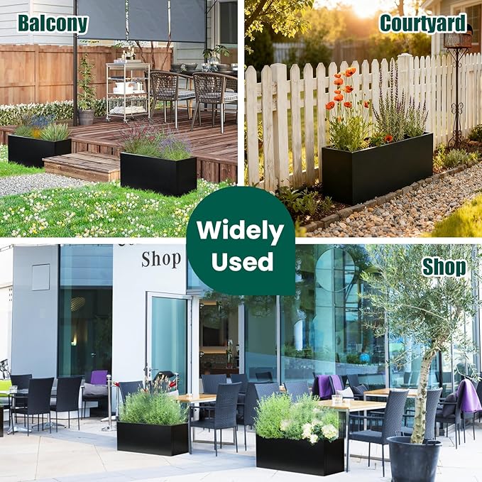 Galvanized Steel Metal Planter 25" L x 11" W x 13" H Rectangular Indoor Black Planter Box Large Outdoor Planters Steel Commercial Residential for Patio, Garden