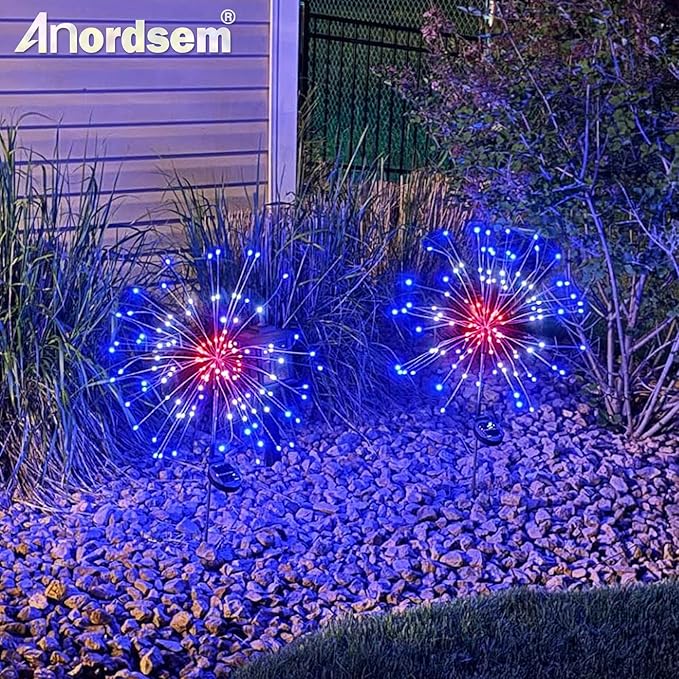Anordsem Solar Garden Lights Outdoor: Bendable Copper Wire with 120 LED Firework Beads - Red Waterproof DIY Fairy Decorations for Yard Patio Path - Gifts for Women Mom Homeowners