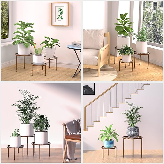 5-Pack Decent Metal Plant Stands, Heavy Duty Flower Pot Stands for Multiple Plant, Anti-Rust Iron Plant Pot Shelf, Decoration Racks for Home Indoor and Outdoor (5 Pack Bronze)