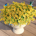 JAKY-Global Artificial Flowers for Outdoors Faux Outside Plants Spring Summer Decorations 16 Bundles UV Resistant Silk Daisy Fake Eucalyptus Realistic Yard Porch Patio Window Planter Box Decor-Yellow