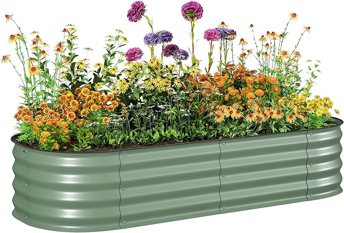 Outsunny 5' x 2' x 1' Galvanized Raised Garden Bed Kit, Outdoor Metal Elevated Planter Box with Safety Edging, Easy DIY Stock Tank for Growing Flowers, Herbs & Vegetables, Green